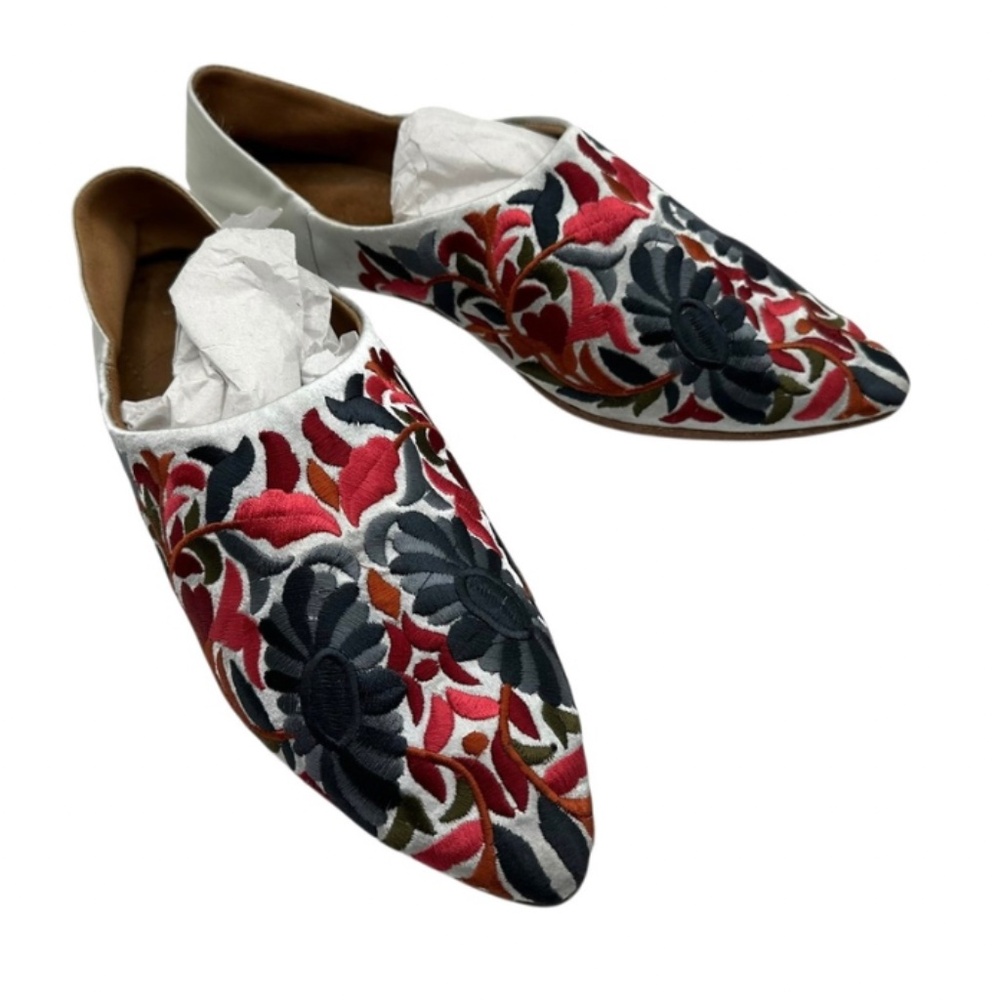 Sam Edelman Satin Embroidered Vijay Mules Slip-On Flats, Grey/Red/Blue, 8M